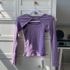 Two-piece crop top set. Size small. Fit runs small. Color-purple.